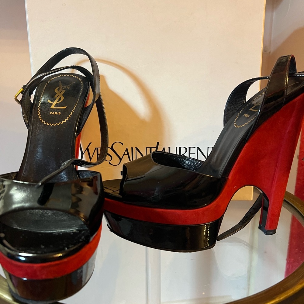 Saint Laurent open toe 40 patent leather pumps/wedges - Picture 3 of 6